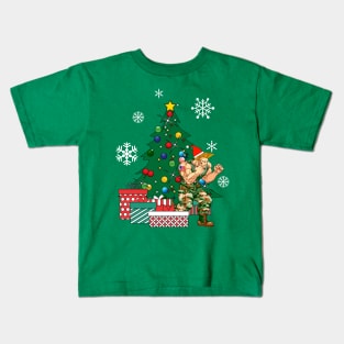 Guile Around The Christmas Tree Street Fighter Kids T-Shirt